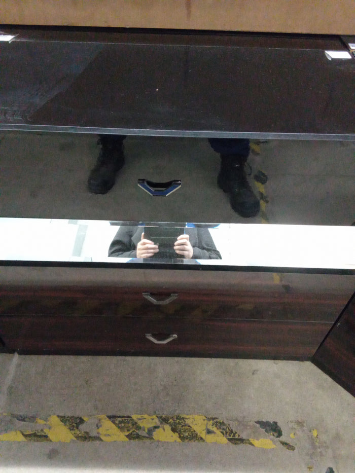 36"W Modern Black & Mirrored Glass 3-Drawer Cabinet