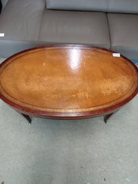 44"W Oval Coffee Table with Leather In-Lay