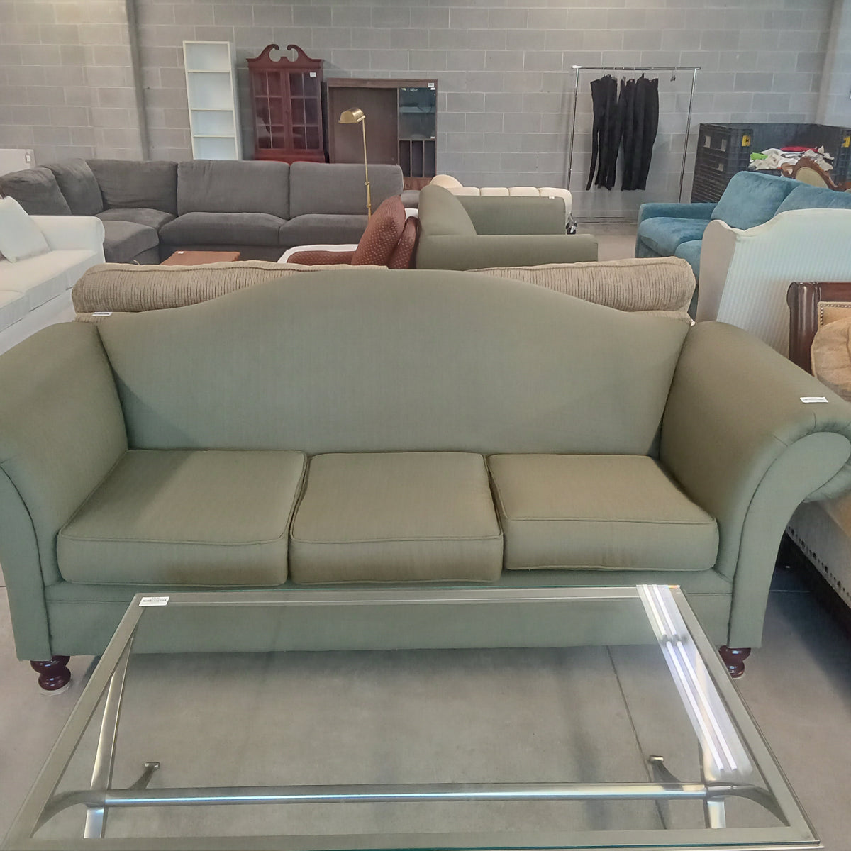 92"W Green Fabric 3-Seat Sofa