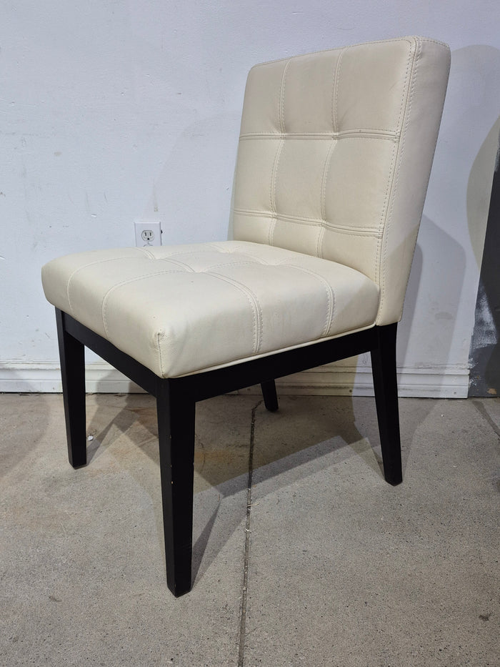 Leather Accent Chair - Off-White with Wood Frame