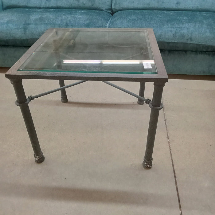 27"W Patio Coffee Table with Glass Top