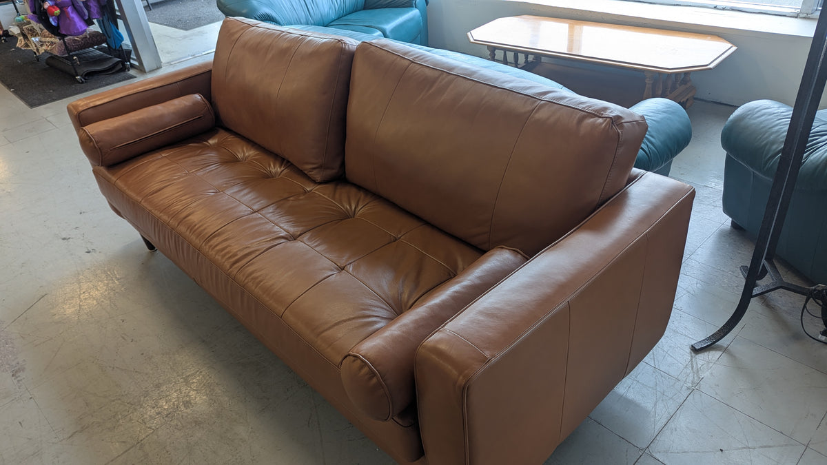 90"W Brown Leather Sofa