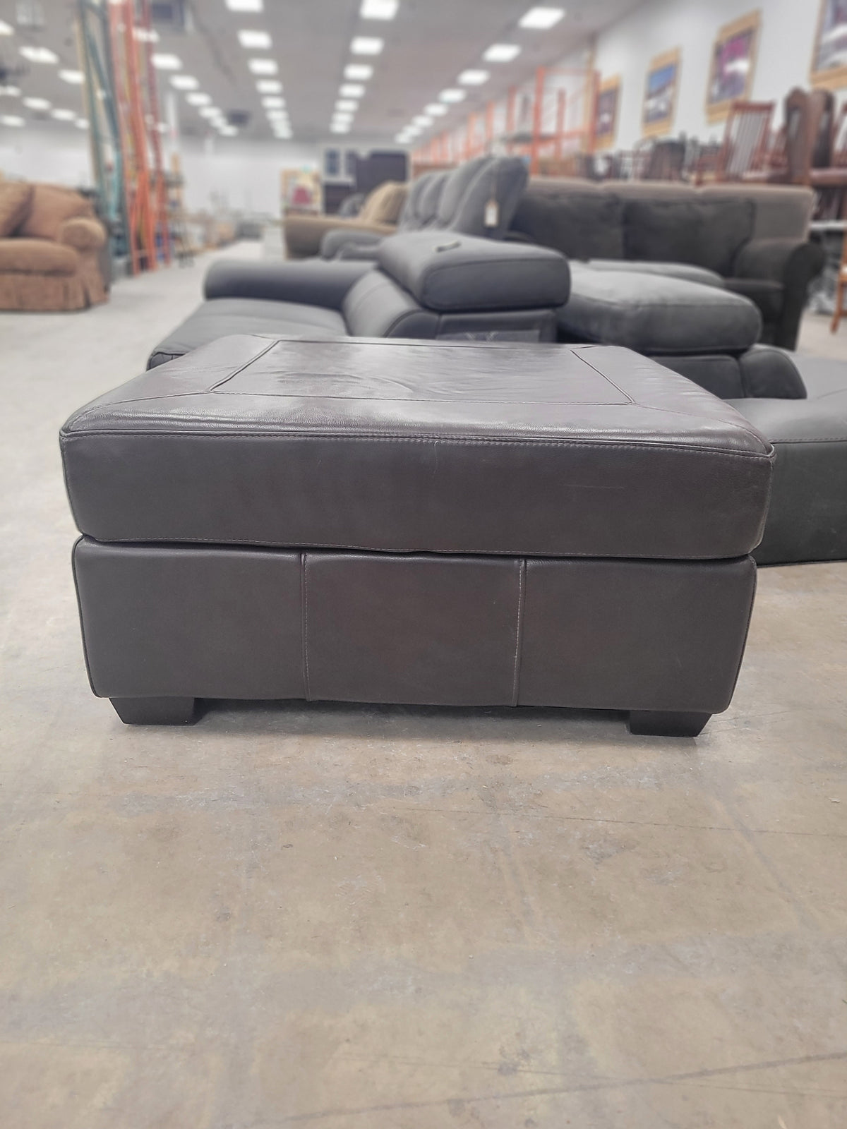 Dark Brown Leather Ottoman