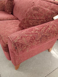 88"W Red Patterned Corduroy Sofa