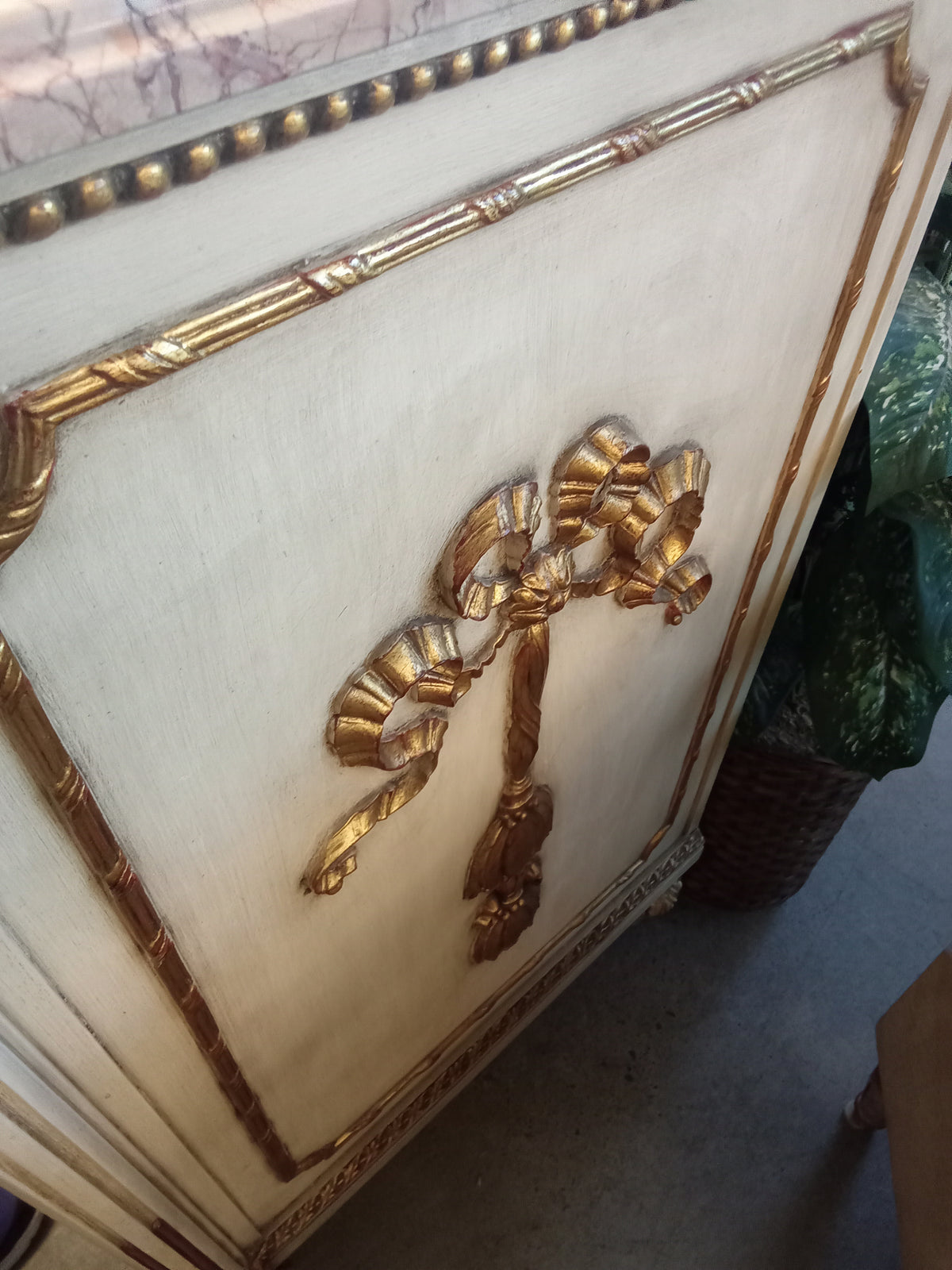 28"W Antique Storage Cabinet With Marble top