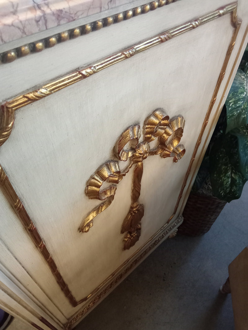 28"W Antique Storage Cabinet With Marble top