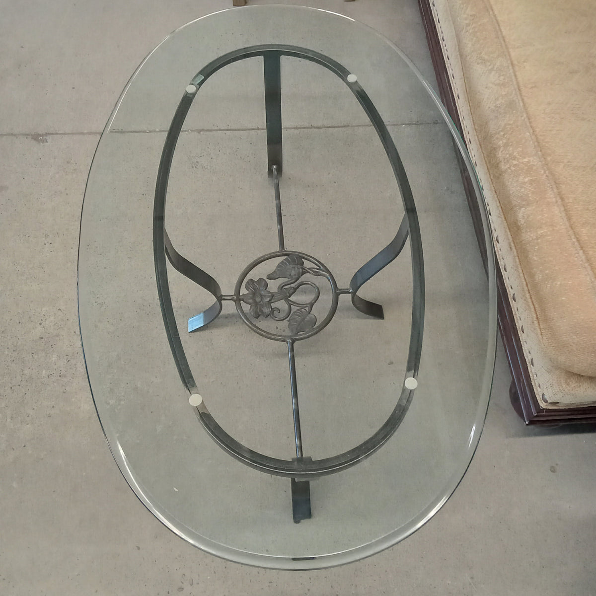 47"W Oval Glass Coffee Table