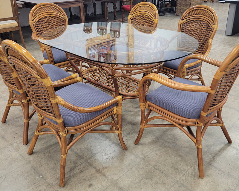 Rattan Dining Set With Glass-Top Table