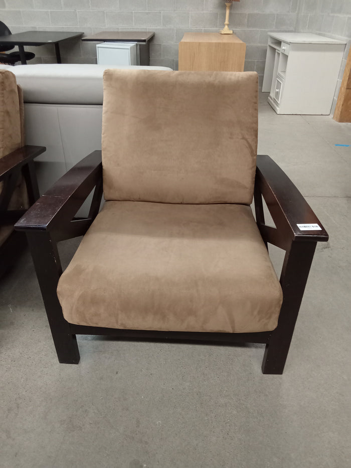33"W Beige Suede-Style Armchair with Wooden Frame