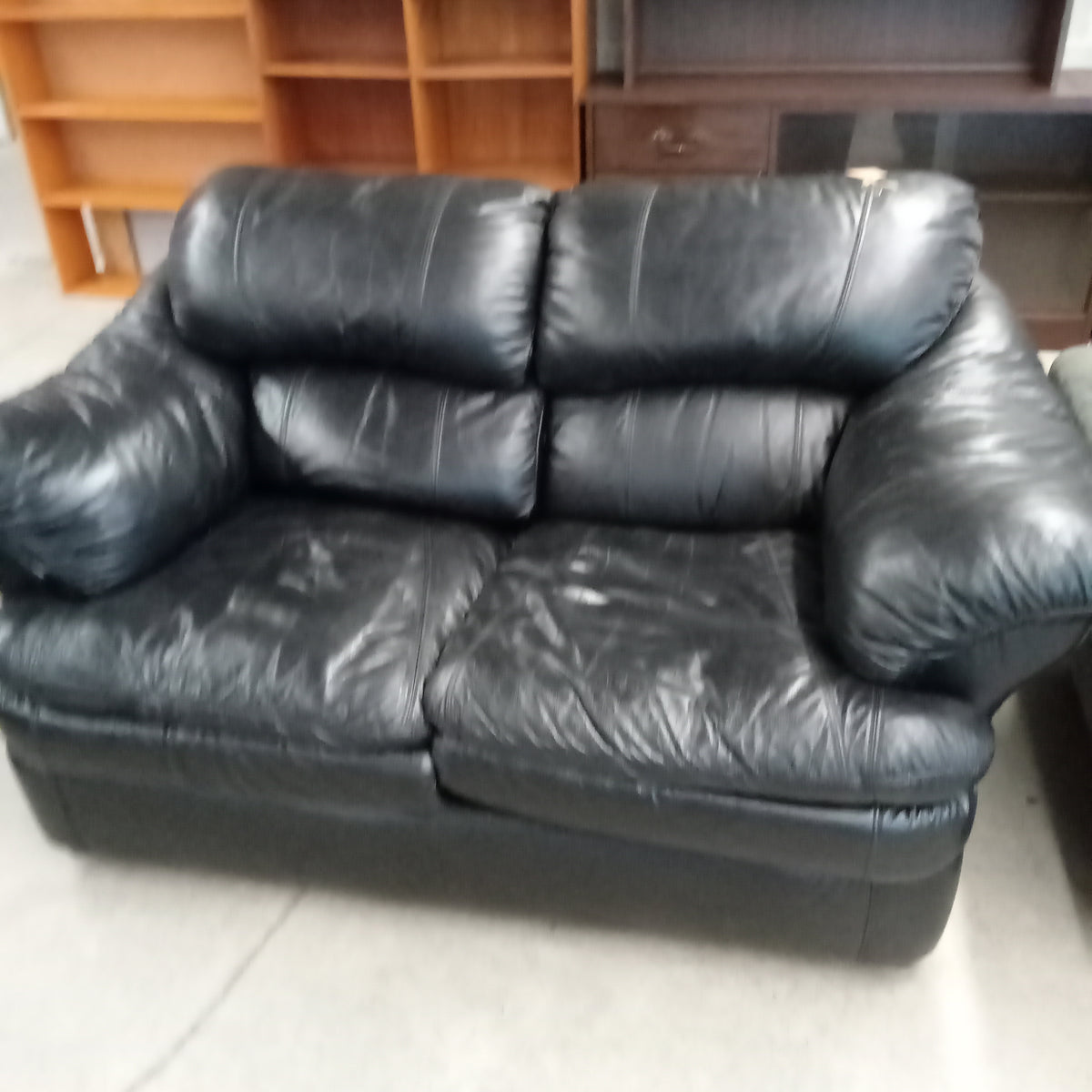 65"W Love Seat in Faux Leather Sofa - Black
