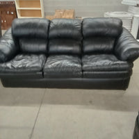 90"W 3-Seat Faux Leather Sofa - Black