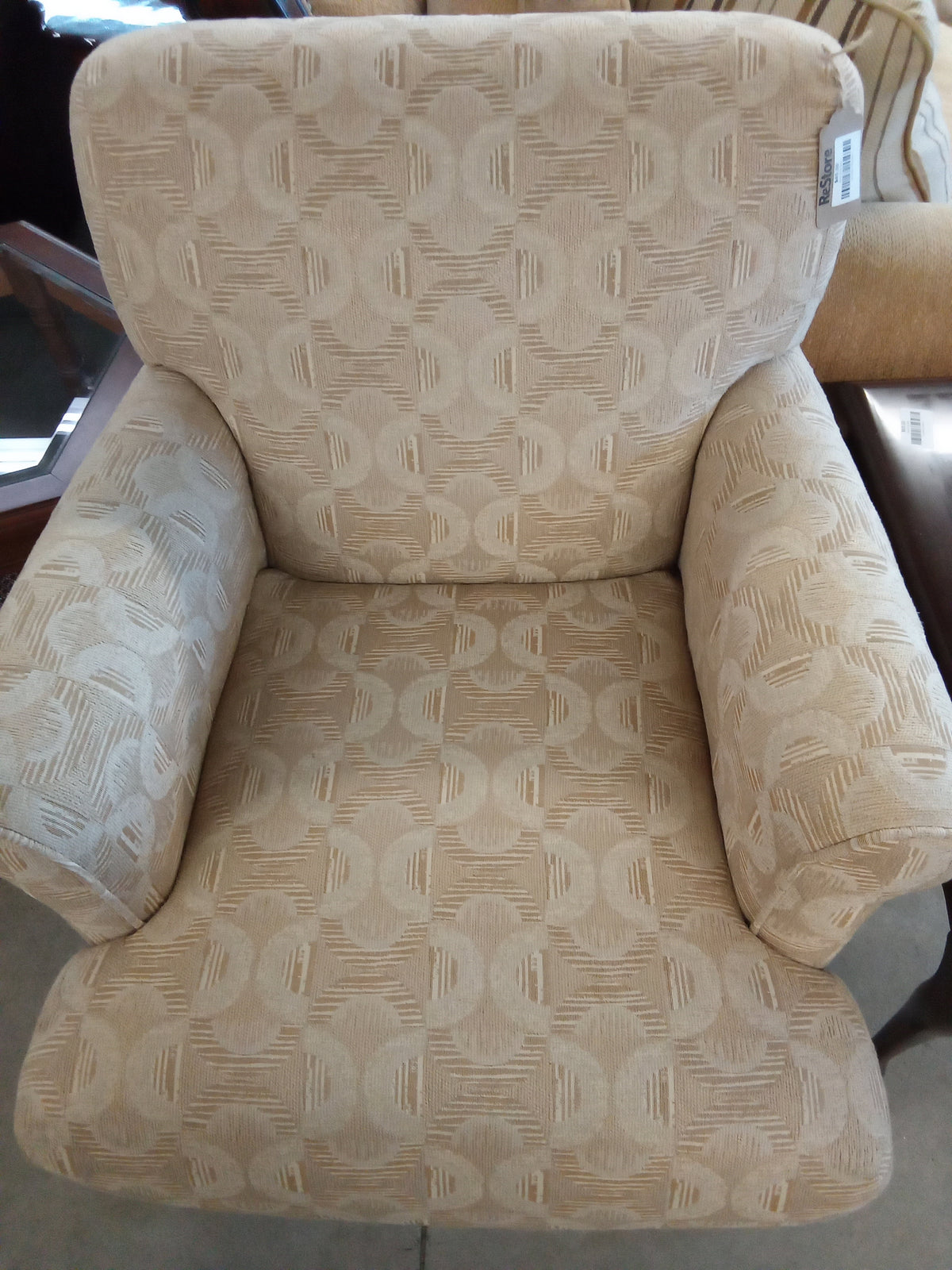 28"W Beige Patterned Fabric Armchair