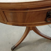 30"Diameter Side Table with Inlaid Leather Top