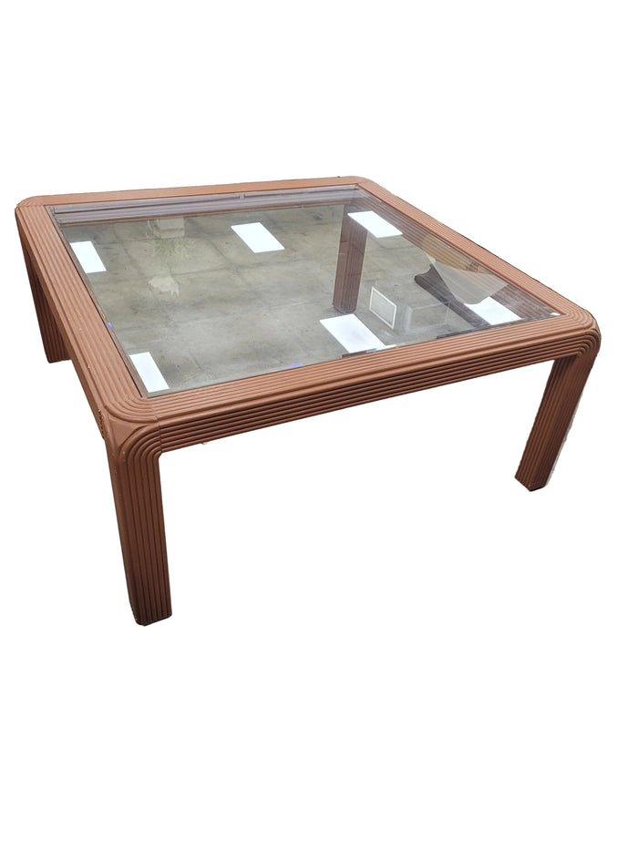 Pencil Reed Rattan Glass Top Coffee Table