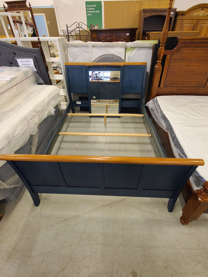 Brown and Blue Queen Sized Bedframe
