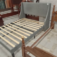 60"W Bed Frame with Gray Fabric Headboard - Queen