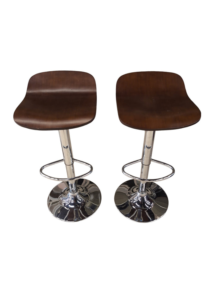 Modern Wood & Chrome Bar Stool - Set of 2