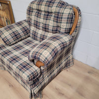 41"W Plush Armchair with wood accents