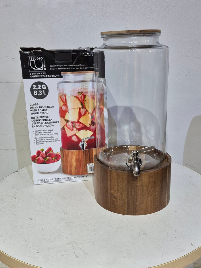 8.3 L (2.2 gal.) Glass Drink Dispenser with Acacia Wood Stand