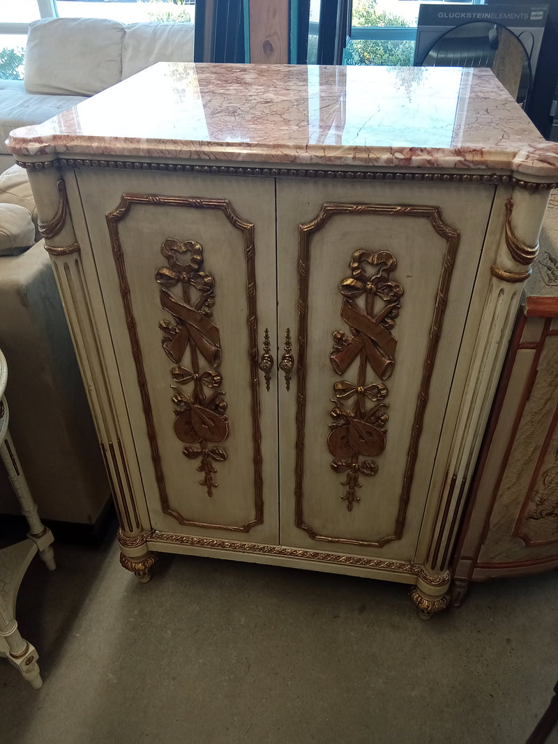 28"W Antique Storage Cabinet With Marble top