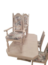 Light Blonde Pedestal Dining Set W/ Floral Chairs