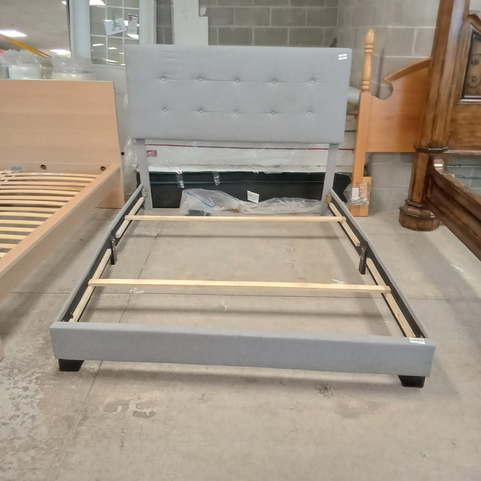 62"W Queen Bedframe with Gray Fabric Headboard