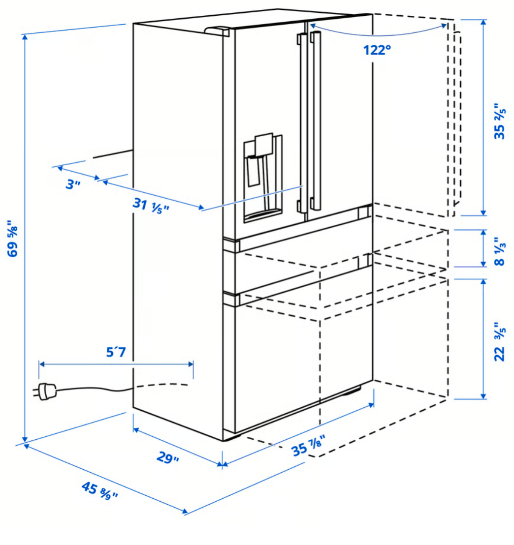 IKEA ÖVERSKÅDLIG French Door Refrigerator 4-door Stainless Steel