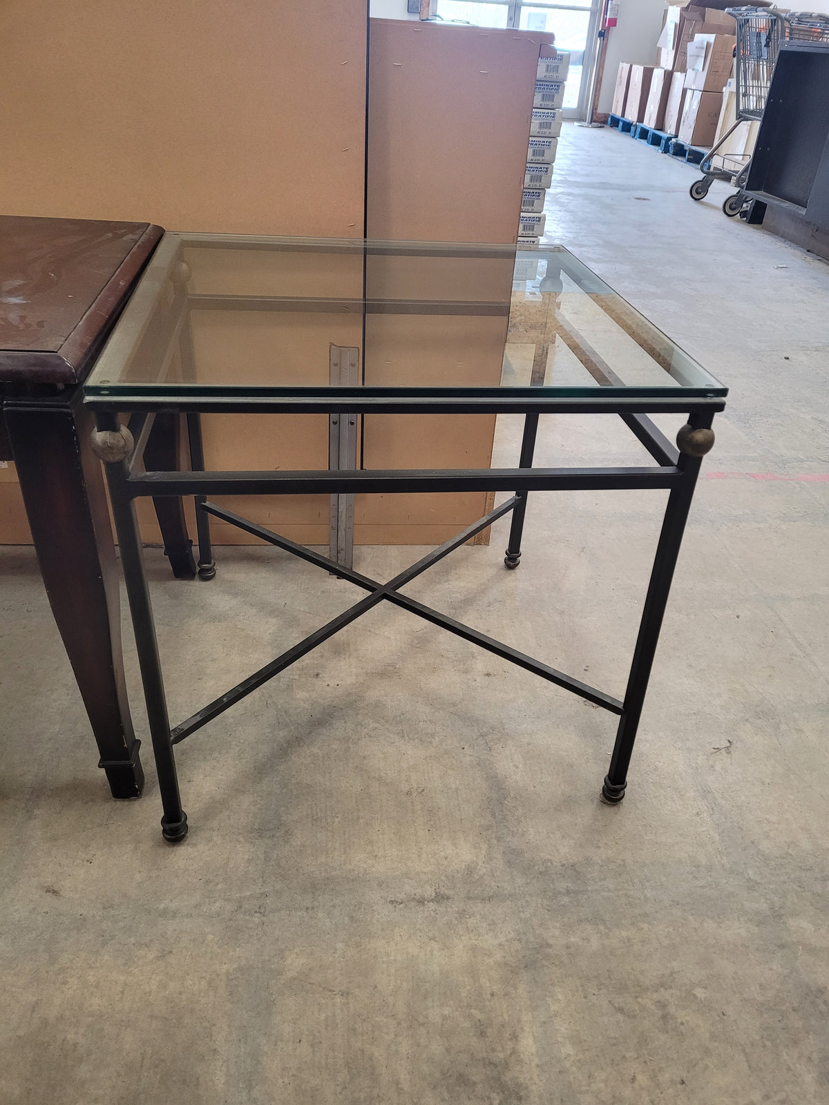 Square Glass-Top Metal End Table