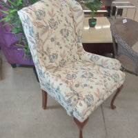 28"W Floral Fabric Wingback Armchair