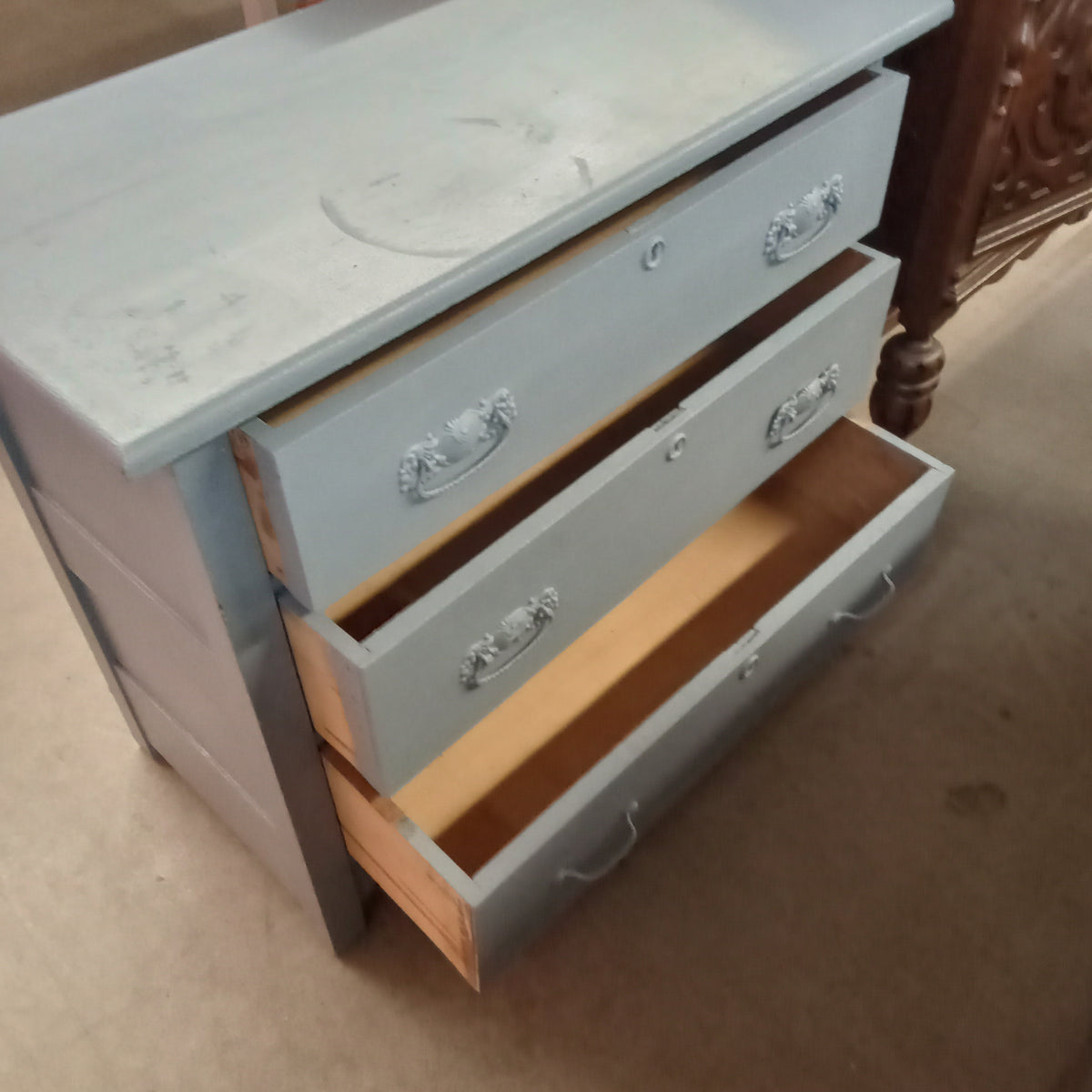 36.5"W 3-Drawer Dresser Painted Blue