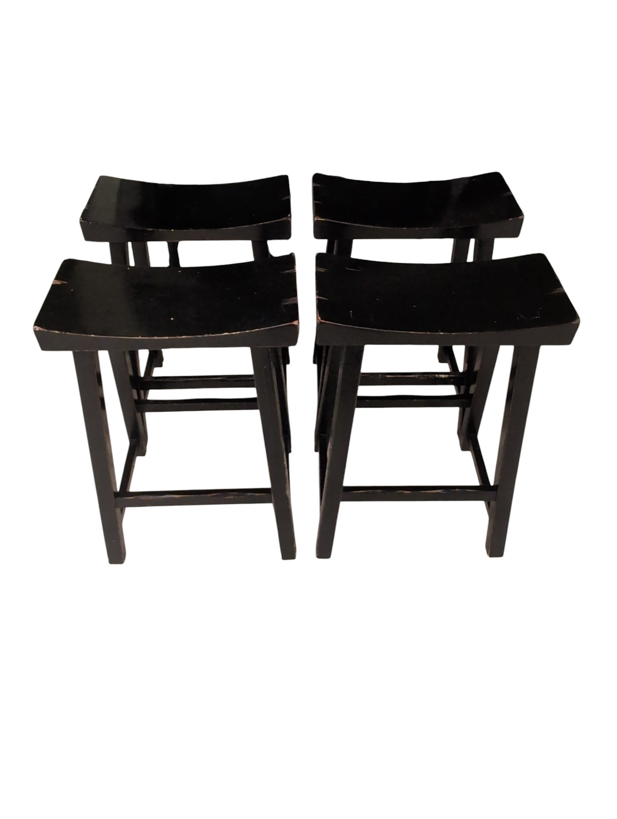 Set of 4 Black Wooden Barstools