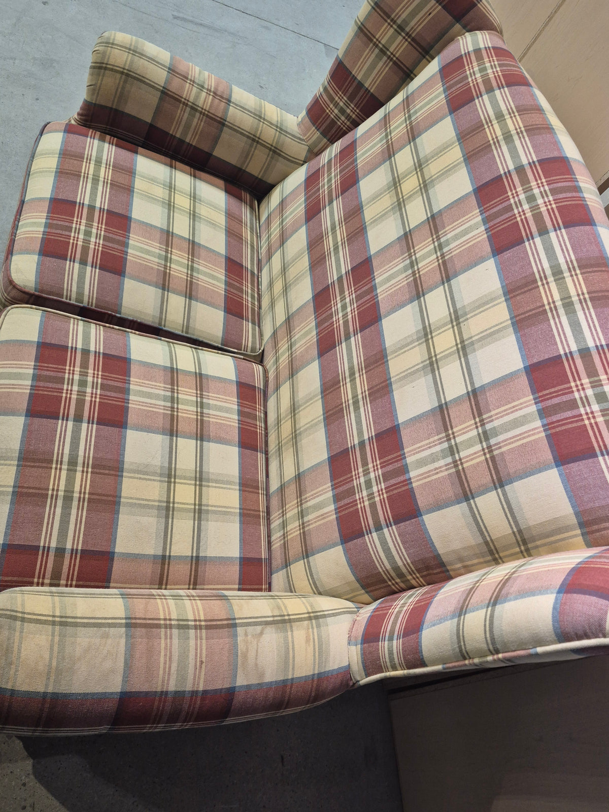 Tartan Upholstered Loveseat and Ottoman