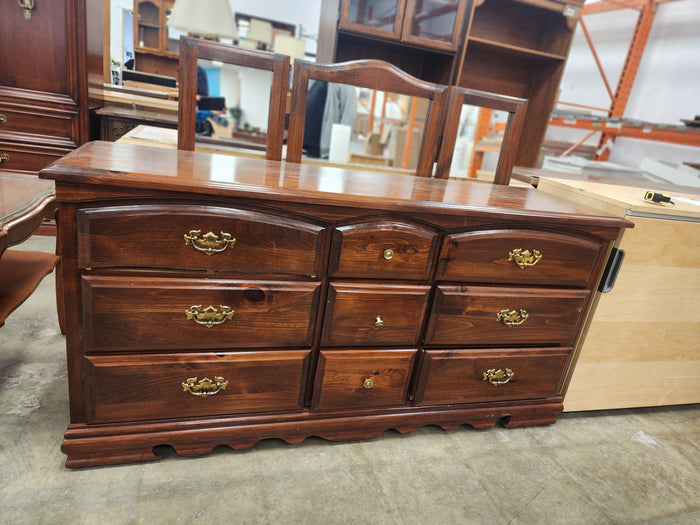 Dark Wood 9 Drawer Dresser with Mirror
