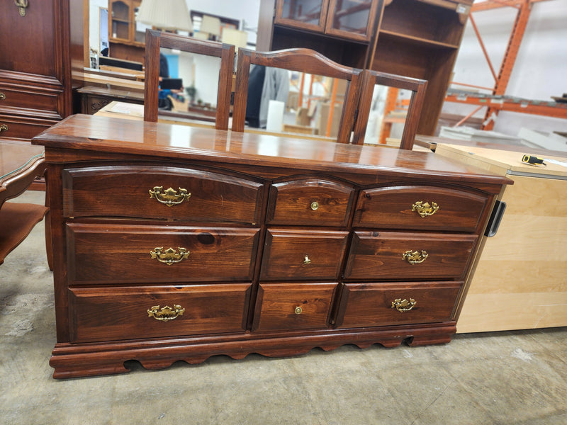 Dark Wood 9 Drawer Dresser with Mirror