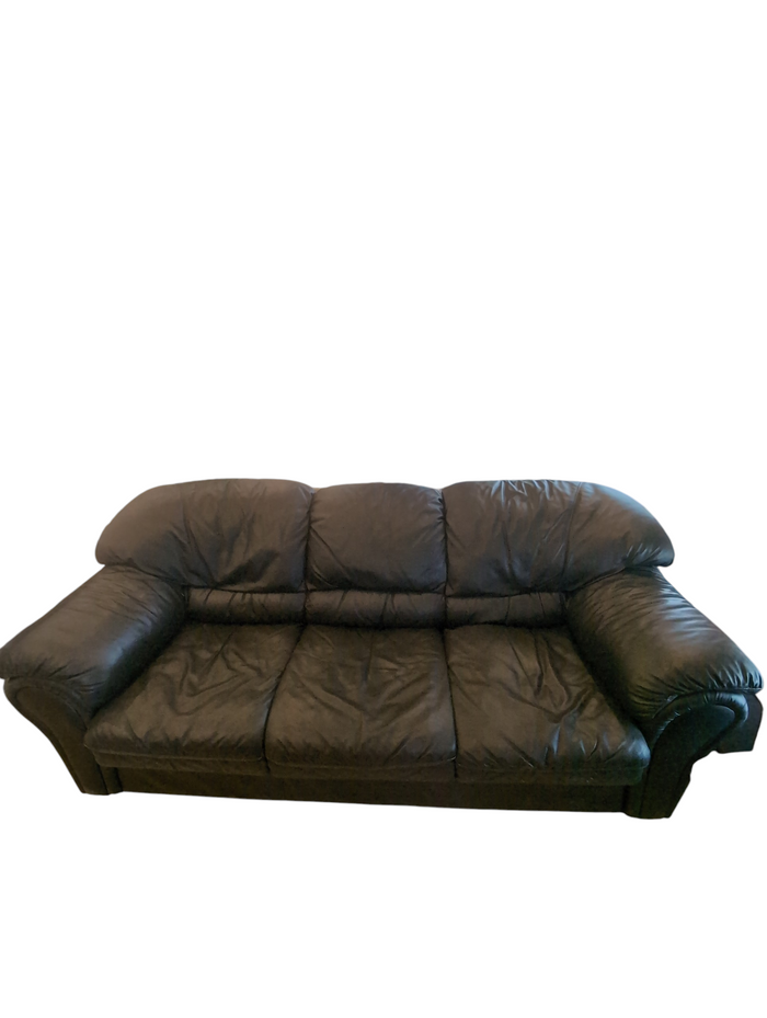 Black Upholstered Faux Leather 3-Seat Sofa