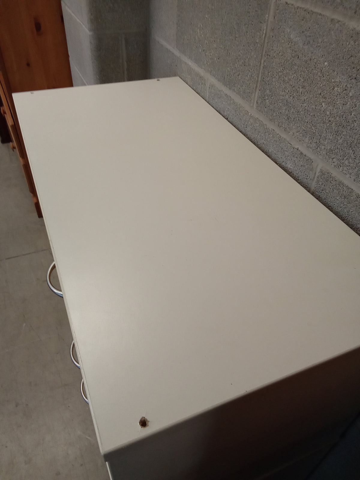 33"W White and Faux Wood Office Filing Cabinet