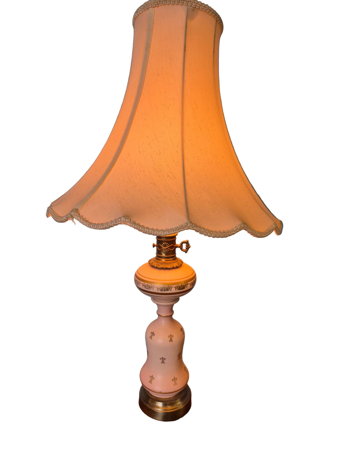 Vintage Pink Satin Glass with Gold Accents MCM Table Lamp