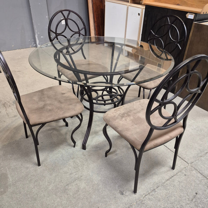 45" Round Glass Top Dining Set with 4 Chairs