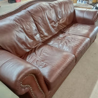90"W Brown Leather 3-Seat Sofa