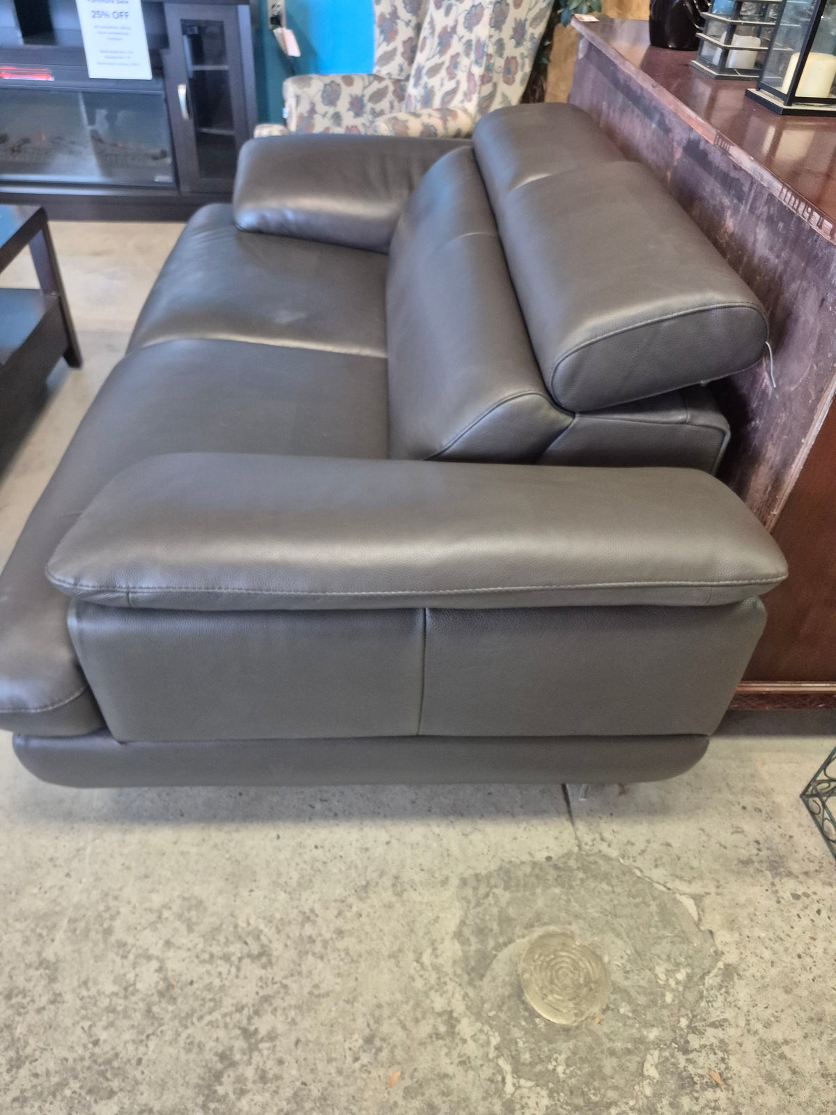 Brown Leather Sofa with Adjustable Head Rests