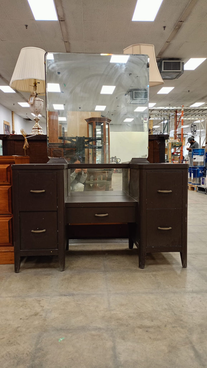 Dark Wooden Sideboard Cabinet with Matching Mirror