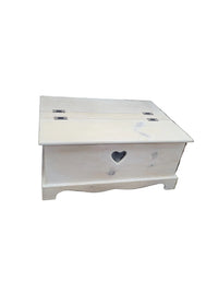 Heart Cut-Out White Washed Storage Chest