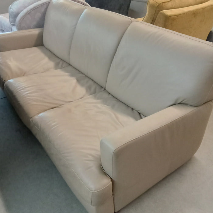 80"W 3-Seat Sofa in Beige Leather