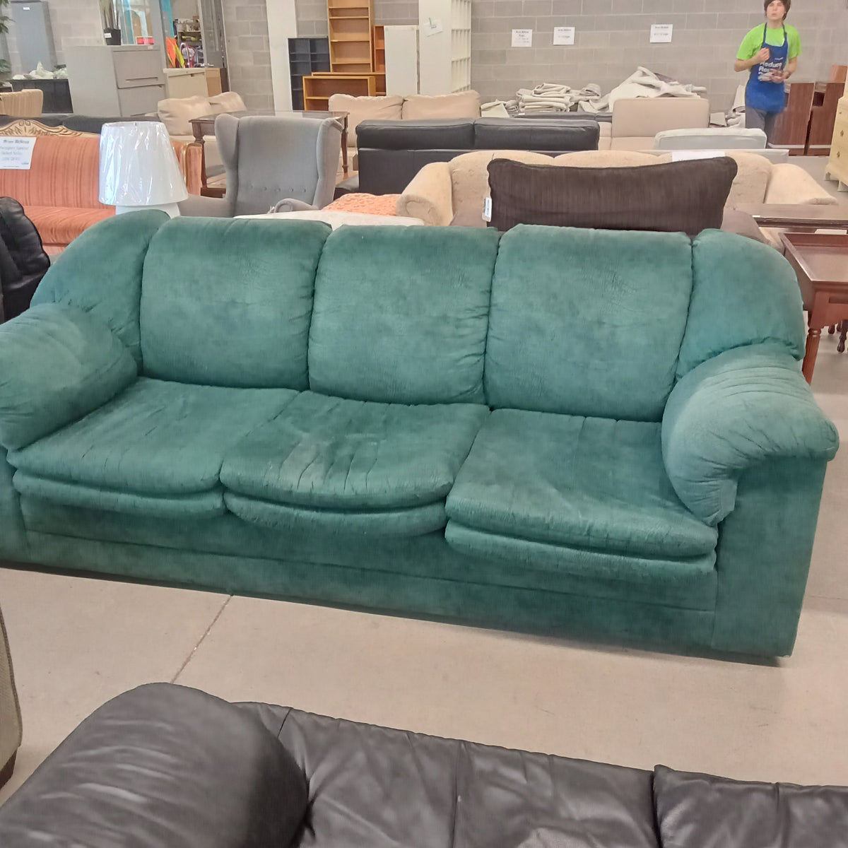 85"W 3-Seat Sofa in Green Fabric