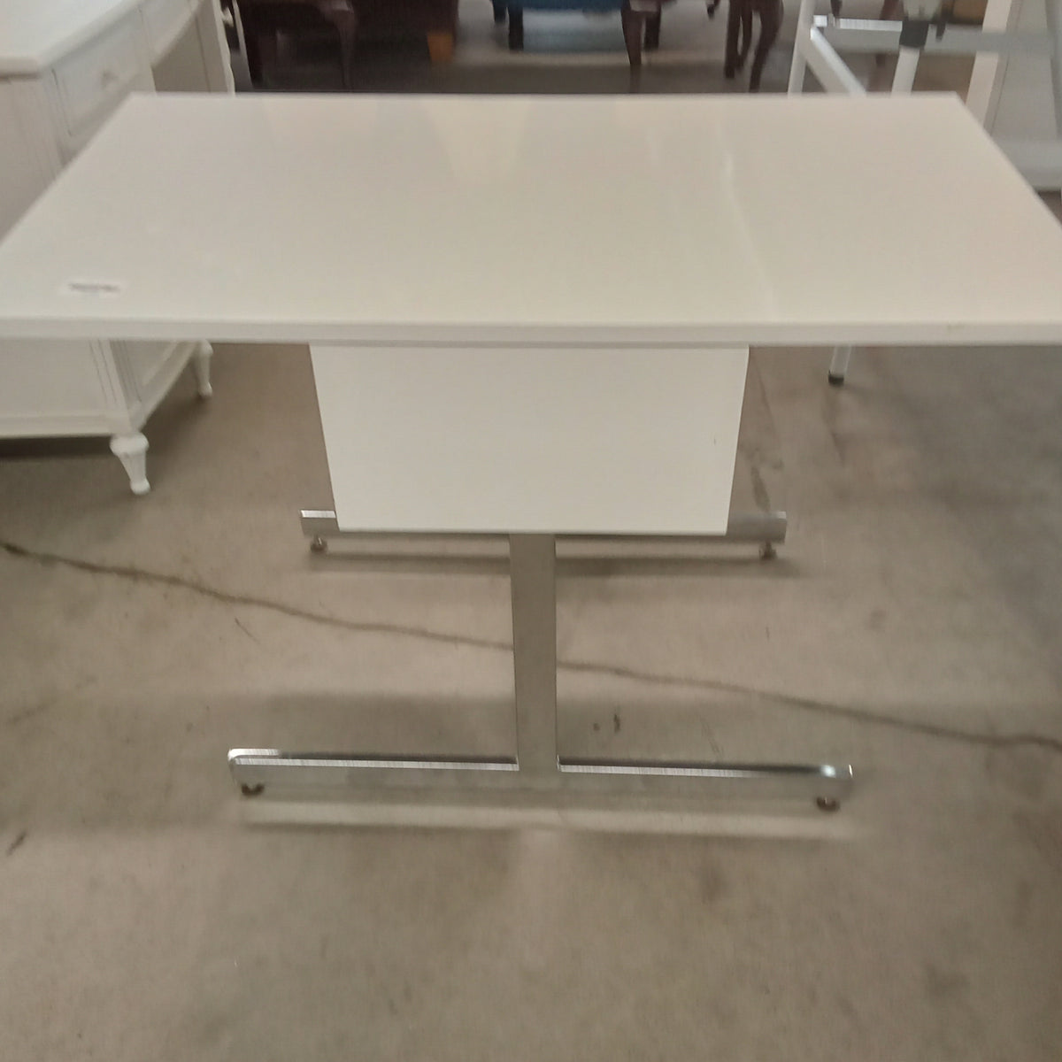 42.5"W White Drop Leaf Table with Storage