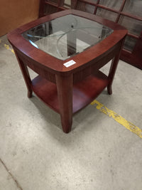 26"W Wood Side Table with Glass Top