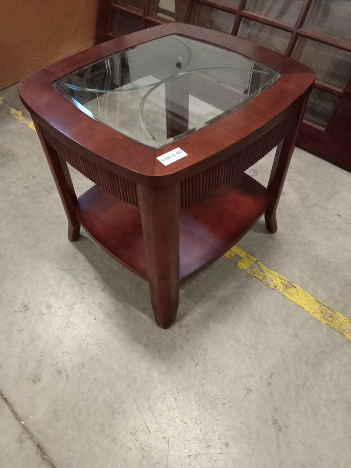 26"W Wood Side Table with Glass Top