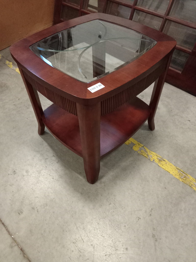 26"W Wood Side Table with Glass Top