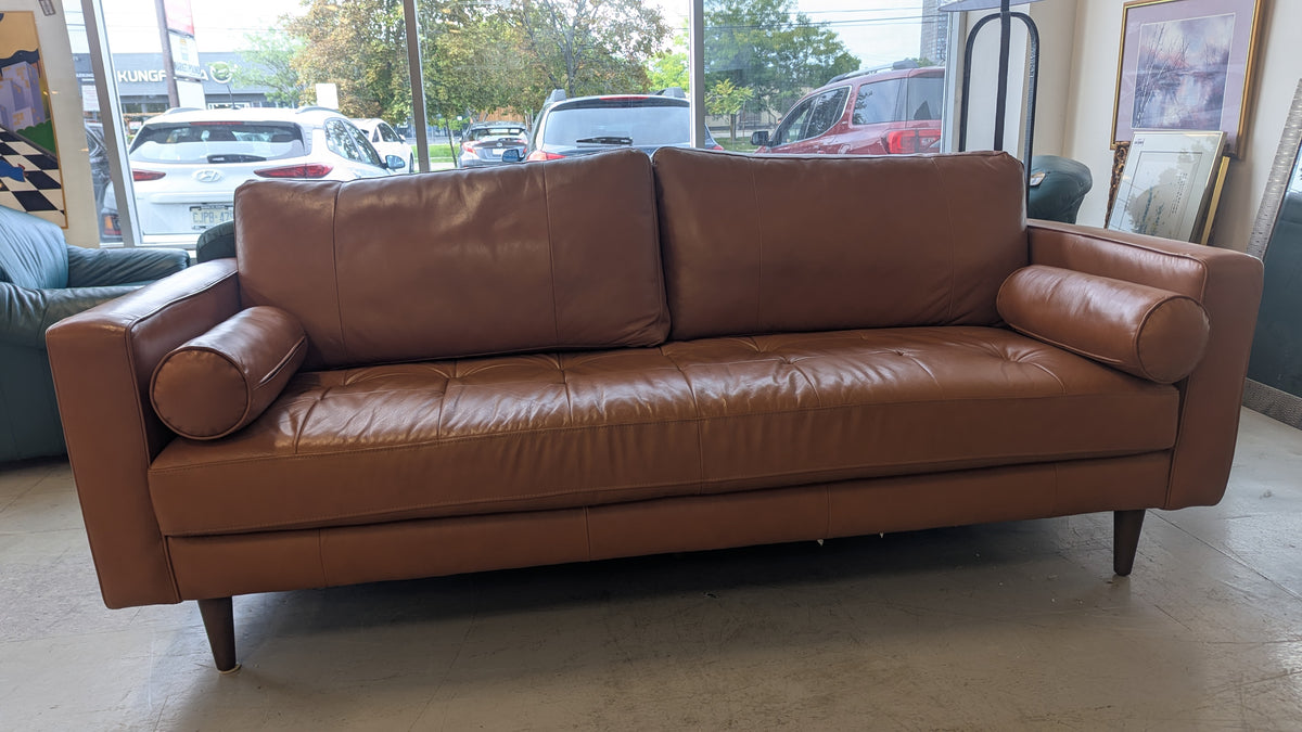 90"W Brown Leather Sofa