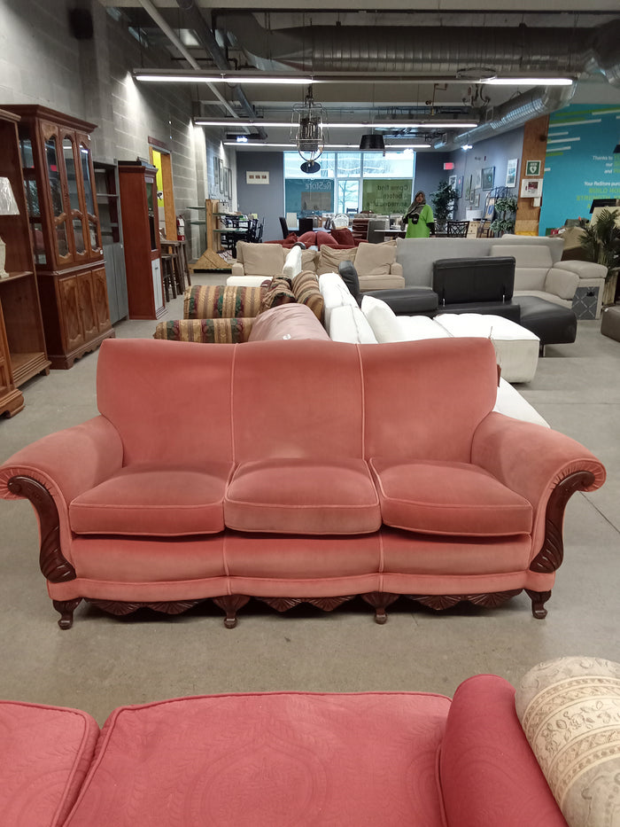70"W Salmon Velvet Sofa